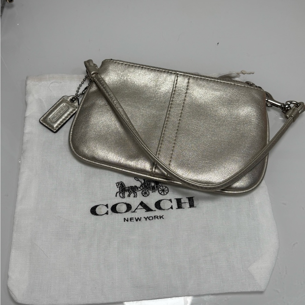 Coach Metallic Champagne Leather Wristlet